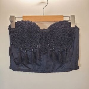 Vintage Manager Elegant Burlesque Black Crop Top Bustier - Size 34-36ab